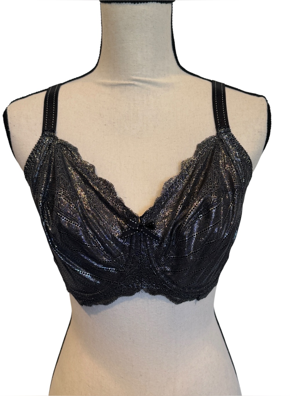 Chantelle Rive Gauche Side Support Bra Silver And Black Metallic Lace 32g Nwt